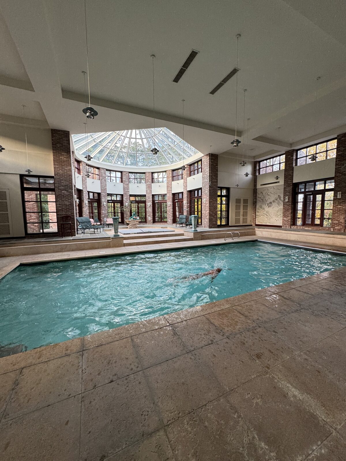 Indoor pool beneath a glass dome